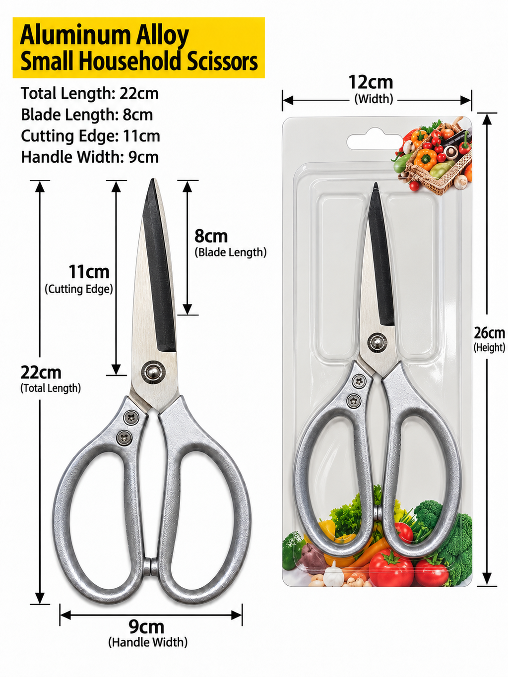 Aluminum Alloy Household Scissors – 22cm